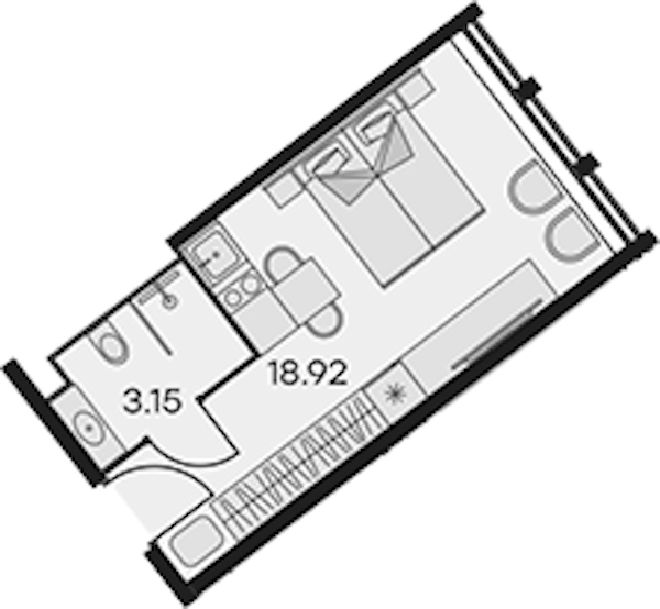 Квартира студия 22.07 м², 15/15 эт., Апарт-отель «Апарт-отель 25-7 Заневский»
